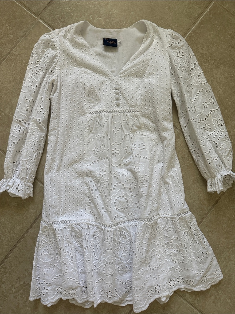 Taylor White Eyelet V-Neck Tiered Mini Dress